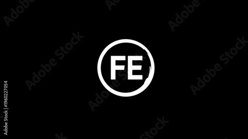 Free Download Minimalist FE Monogram Logo Concept. Abstract White Initials Icon within Circle on Black Background. Modern Graphic Design Element. - GFXLoad