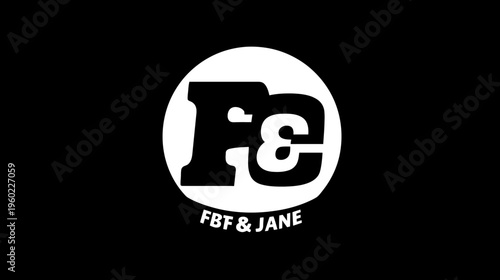 Stylish black and white circular emblem featuring bold, stylized capital letters, with additional text below, against a dark background
