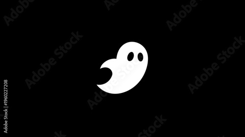 Spooky white ghost icon on a black background. Simple cartoon character graphic for Halloween, fear, or mystery concepts.