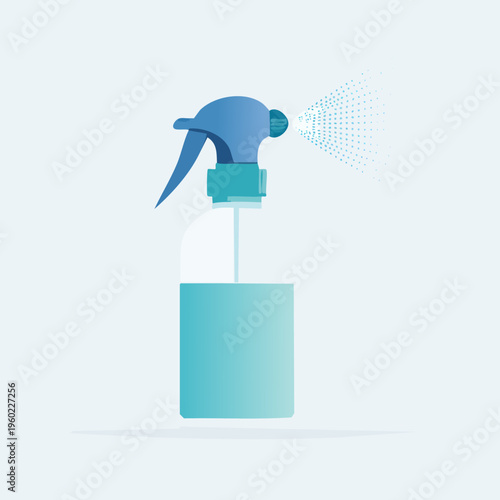 Spray bottle illustration, cleaning and disinfecting, blue color, simple design.