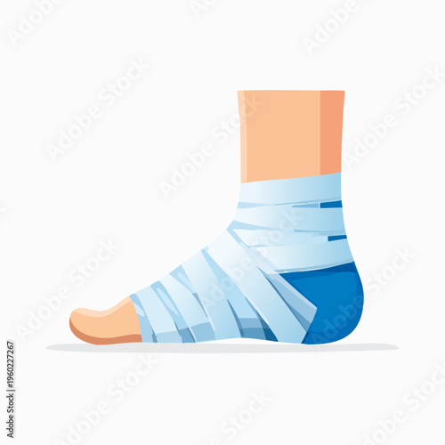 Sprained ankle with elastic compression bandage wrap.