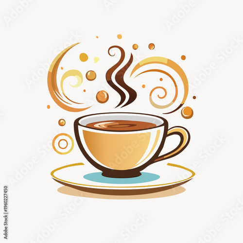 Steaming Cup of Coffee with Swirls and Bubbles.