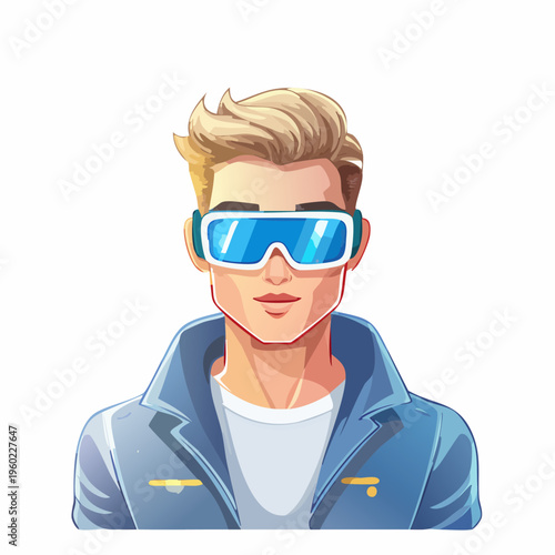 Stylish man wearing futuristic glasses looking forward with confidence.