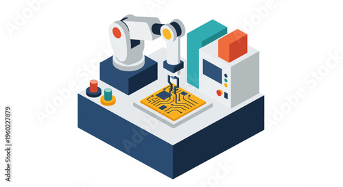 Industrial robotic arm machine assembly.