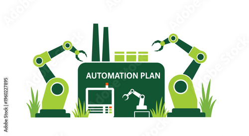 Industrial robotic arms in factory.