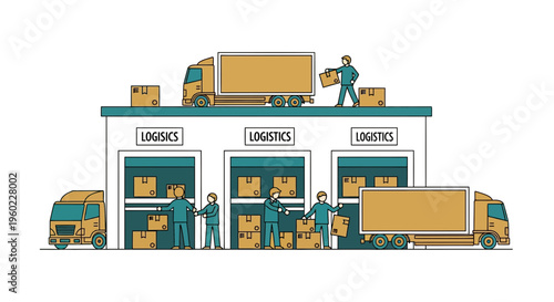 Workers loading boxes into delivery trucks.