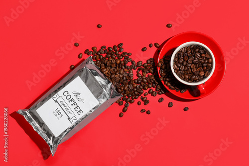 Coffee bag with cup and bea...