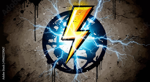 Electric lightning bolt on a globe.