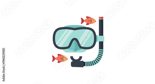 Snorkeling gear with fish swimming nearby.