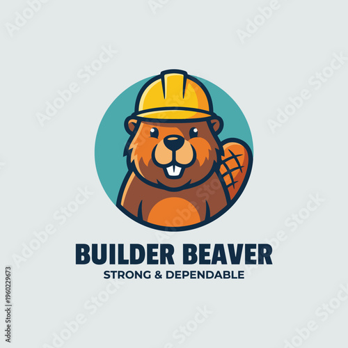This image features a cartoon beaver wearing a hard hat, symbolizing strength and reliability, suitable for construction and building-related branding or projects.