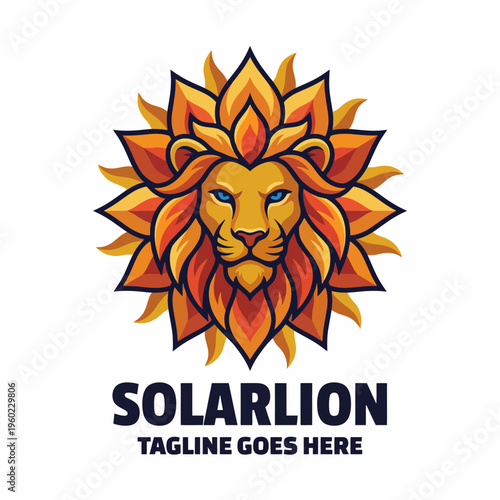 This captivating logo features a majestic lion surrounded by bold sunburst elements, symbolizing strength, courage, and leadership for branding purposes.