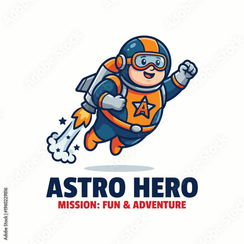 This cheerful cartoon character depicts an astronaut with a rocket pack, embodying themes of fun, adventure, and exploration in a colorful style.