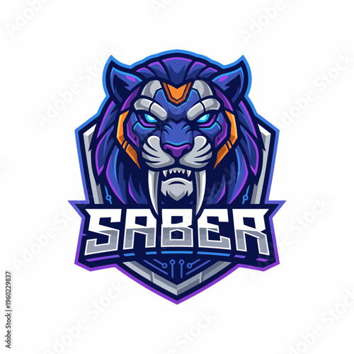 This striking emblem features a fierce tiger with a modern cybernetic design, representing power, technology, and strength for branding or gaming themes.