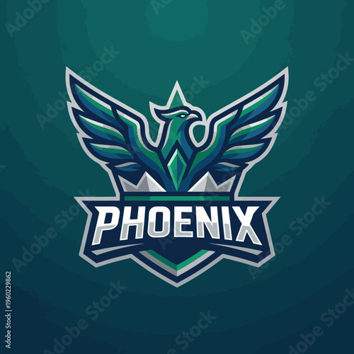 This dramatic logo showcases a majestic phoenix with outstretched wings, symbolizing rebirth, transformation, and resilience in a modern artistic style.