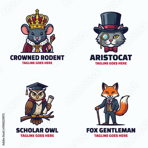 This charming crowned rodent illustration features a regal mouse in royal attire, offering a humorous twist on nobility. Suitable for whimsical and fun designs.