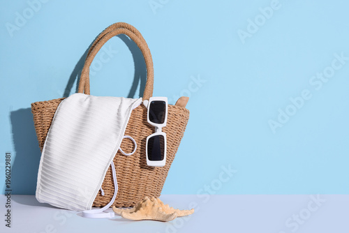 Wicker bag with white bikin...