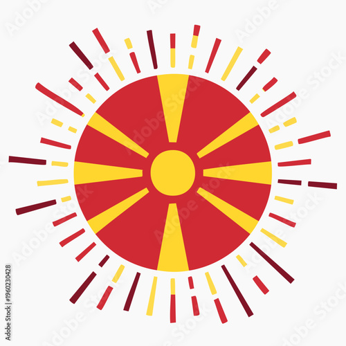 Stylized Sunburst Design with Macedonian Flag Colors.