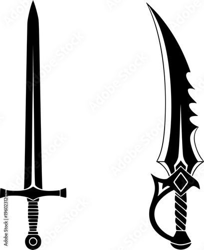 Medieval Sword and Fantasy Blade Silhouette Vector Icon Set
