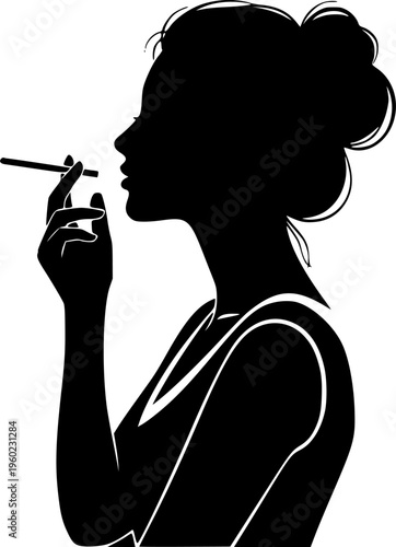 Elegant woman smoking cigarette silhouette vector illustration
