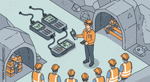 Mining Safety Briefing with Supervisor and Workers.