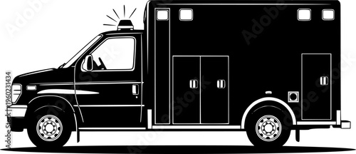 An Ambulance Vehicle Clean Vector Silhouette Solid
