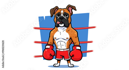 A cartoon boxer dog in boxing ring.