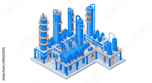 Modern Industrial Chemical Plant Facility with Blue Structures.