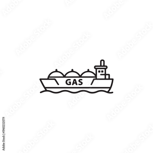 PA black and white line art icon depicting a liquefied natural gas tanker ship on the open water Vectorrint