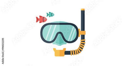 Snorkeling gear with colorful fish swimming.