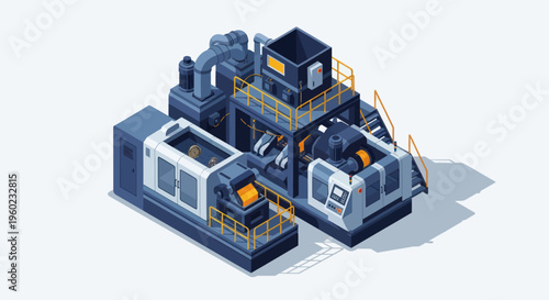 Foto Modern Industrial Manufacturing Machinery Set Isometric View.