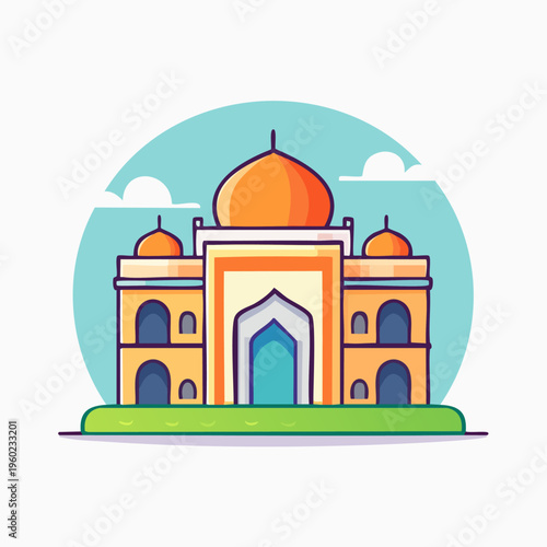 Taj Mahal architectural illustration with vibrant colors and design.
