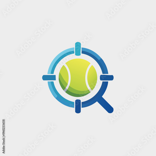 Tennis ball in focus inside a search target logo.