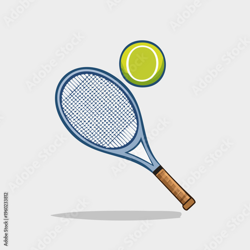 Tennis Racket and Ball Illustration on Light Background.
