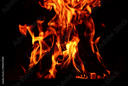 Flame of burning wood in fi...