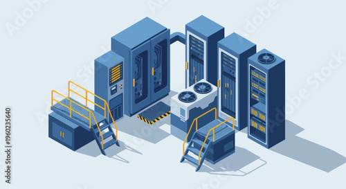 Modern Data Center Server Racks and Cooling Systems.