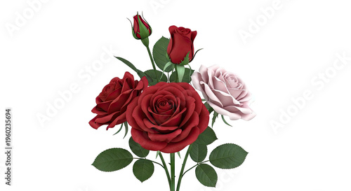 Bouquet of Red and Pink Roses with Buds