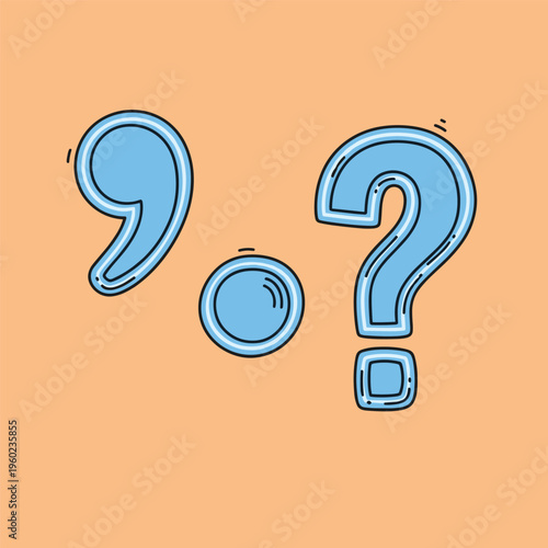 Punctuation marks in blue color.