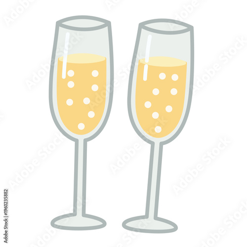 Champagne Glasses in Flat Style for Wedding Toast Celebration