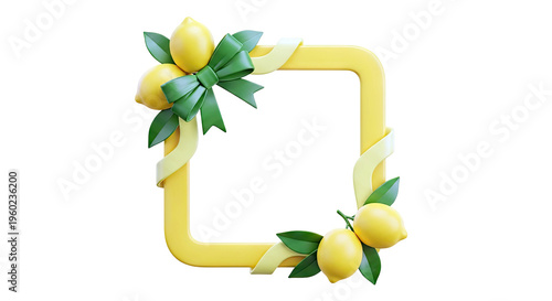 3D Rendered Yellow Frame with Lemons and Green Bow