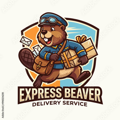 This lively image depicts a beaver dressed in a delivery uniform, energetically carrying packages and letters, embodying hard work and punctuality in a charming way.