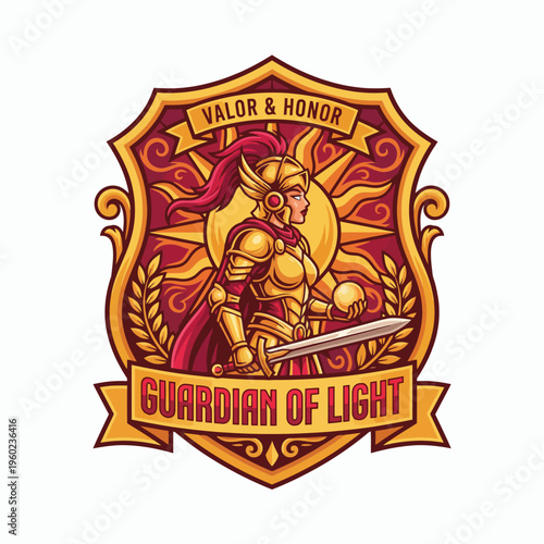 A powerful illustration of a heroic female knight in armor, signifying valor and honor, ideal for fantasy art genres or themes celebrating empowerment, strength, and bravery.