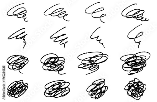 手書きのぐるぐる線で表現したモヤモヤした感情や悩みのイラスト素材