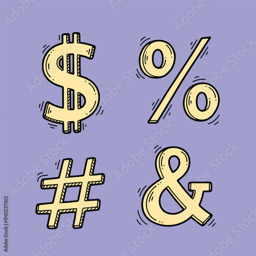 Dollar sign percent symbol hash tag.