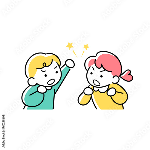 ケンカする女の子と男の子の上半身