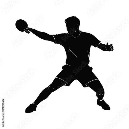 Single Table Tennis Player Silhouette Isolated Ping Pong Sport Vector Illustration