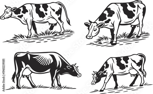 Isolated vector illustration of a cute cartoon cow and dairy farm animals set including cattle and livestock in a flat drawing style