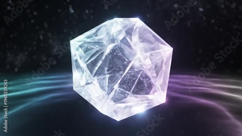 Delicate holographic geometric icon floating in dark starry space