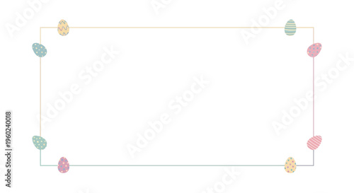 Easter decoration frame with colorful eggs and bunnies on a pastel background for celebration and branding use