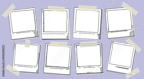 Purple pastel clean layout with minimal white photo frames arrangement