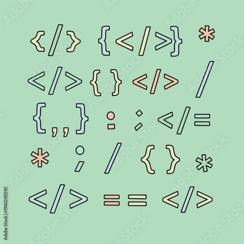 Colorful coding symbols and characters.